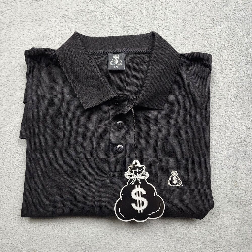 Gene Simmons Dragonfly Mens L Black Polo VTG Moneybag Logo Deadstock Collectible